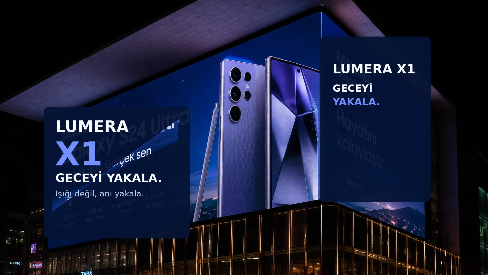 LUMERA X1 LED ekran reklam konsept mockup görseli